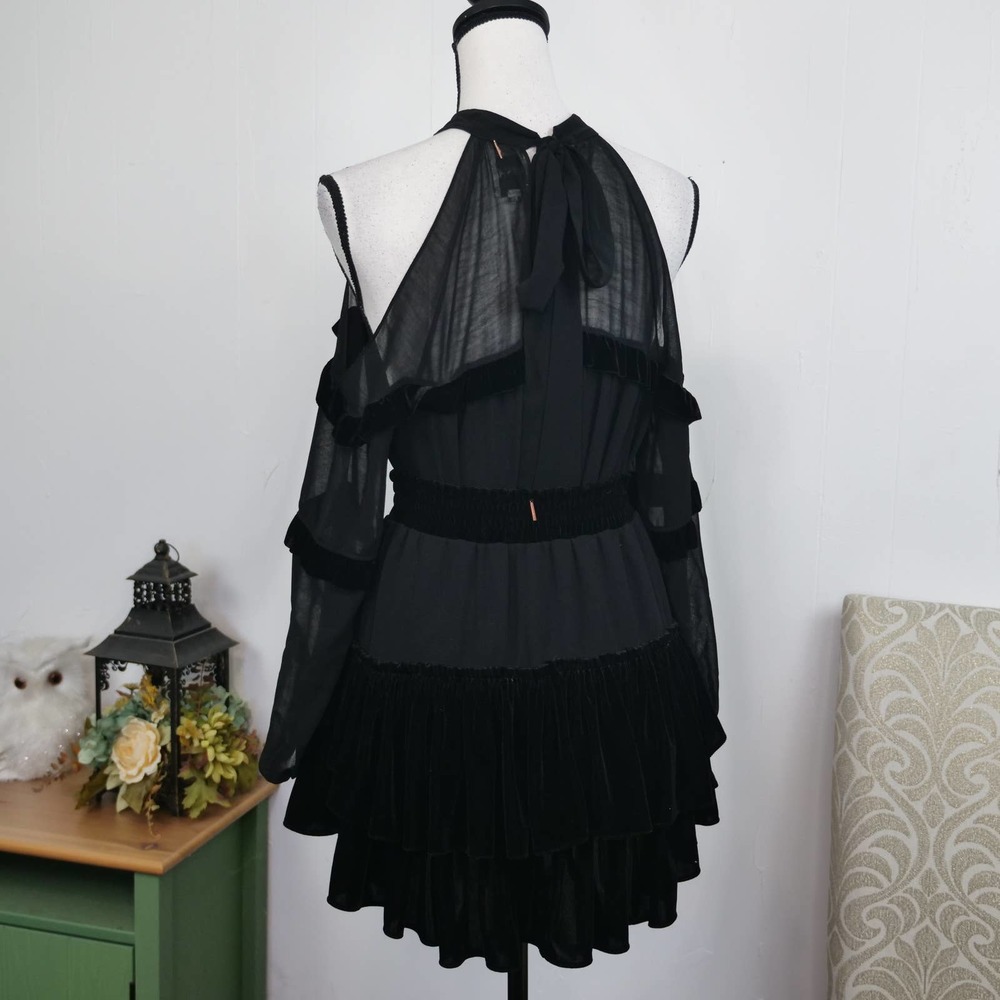 MISA Black Velvet Top & Skirt Set Size‎ XS High Neck Cocktail Witch Party Dress - Picture 3 of 12